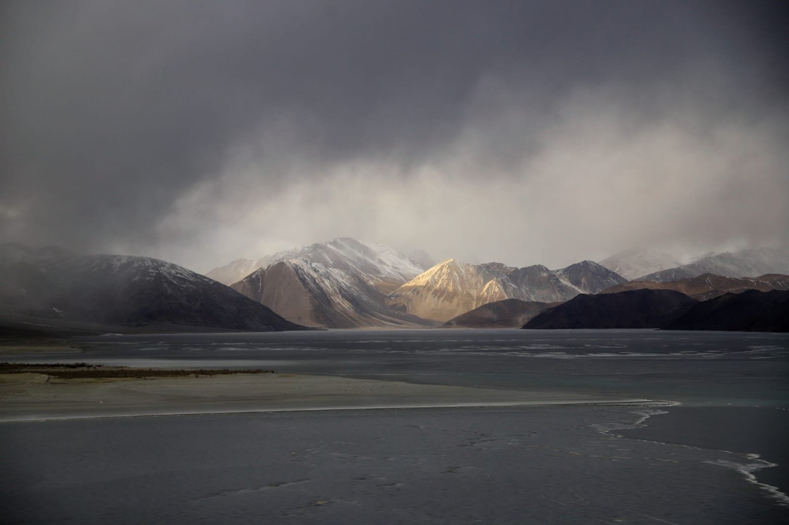 Majestic Himalayan mountain landscape with glacial river and valleys, showcasing the fragile ecosystems of Ladakh